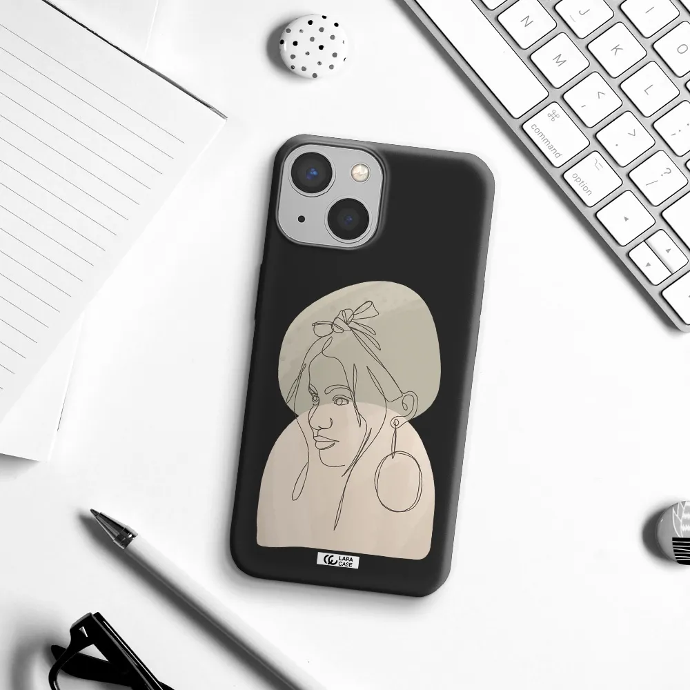 Abstract Female Face Line Art Apple iPhone 13 Silicone black Case