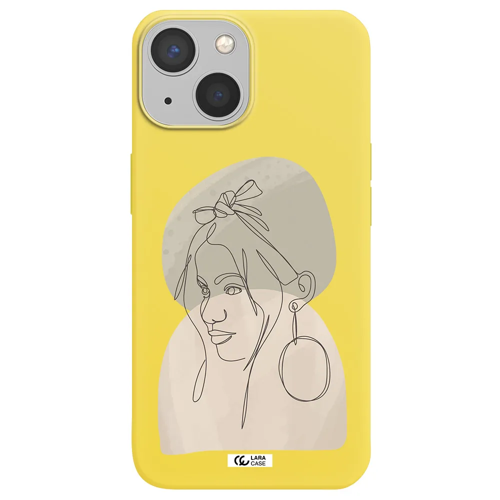 Abstract Female Face Line Art Apple iPhone 13 Silicone canary yellow Case