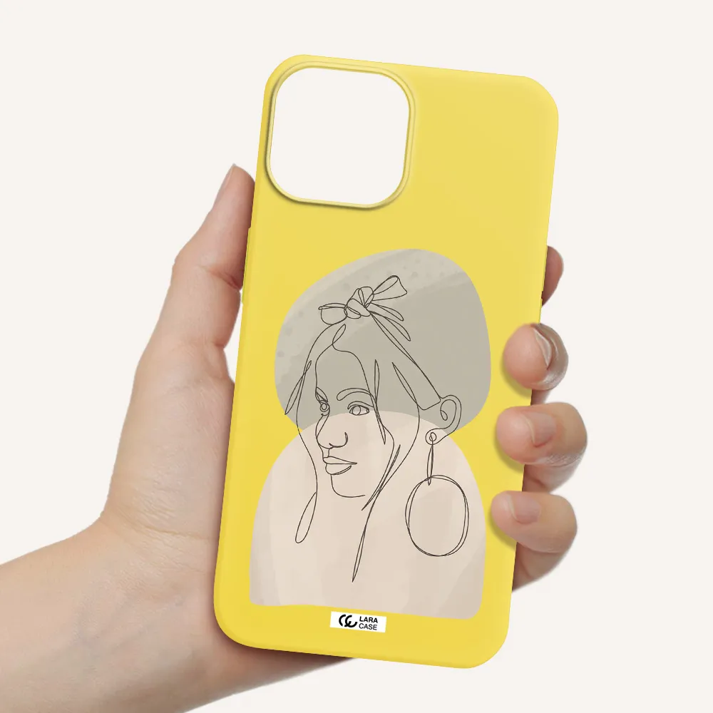 Abstract Female Face Line Art Apple iPhone 13 Silicone canary yellow Case