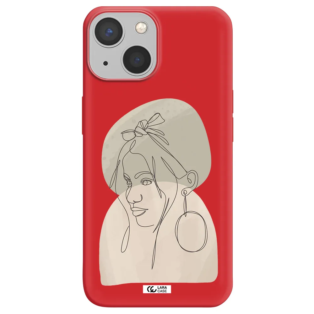 Abstract Female Face Line Art Apple iPhone 13 Silicone Imperial Red Case