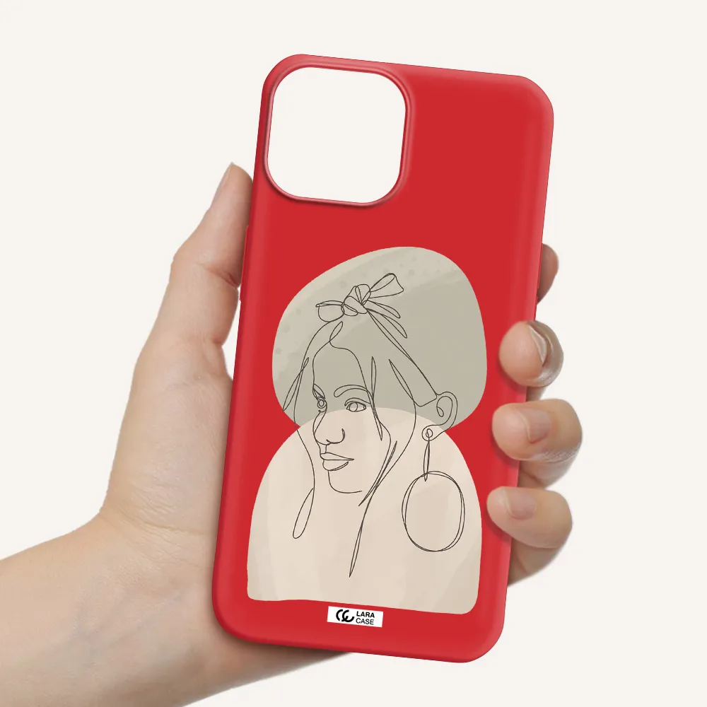 Abstract Female Face Line Art Apple iPhone 13 Silicone Imperial Red Case
