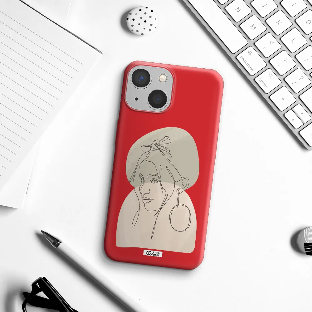 Abstract Female Face Line Art Apple iPhone 13 Silicone Imperial Red Case