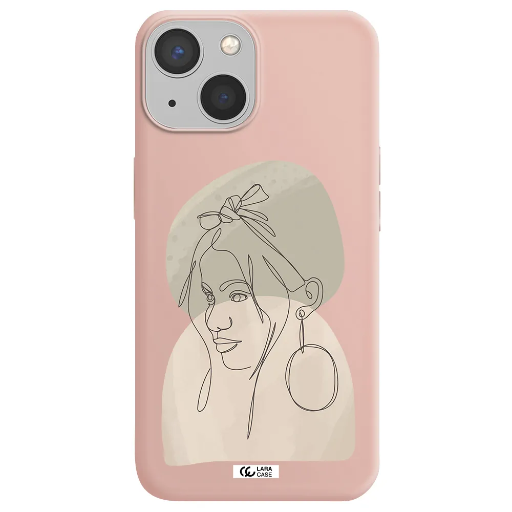 Abstract Female Face Line Art Apple iPhone 13 Silicone pastel pink Case