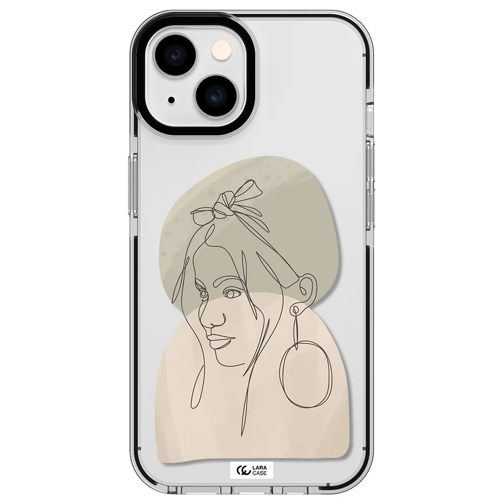 Abstract Female Face Line Art Apple iPhone 14 impact black border Case