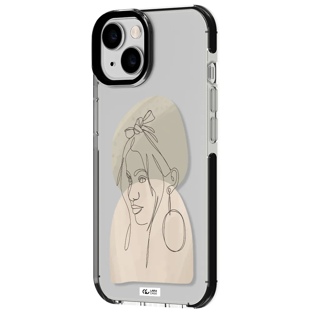Abstract Female Face Line Art Apple iPhone 14 impact black border Case