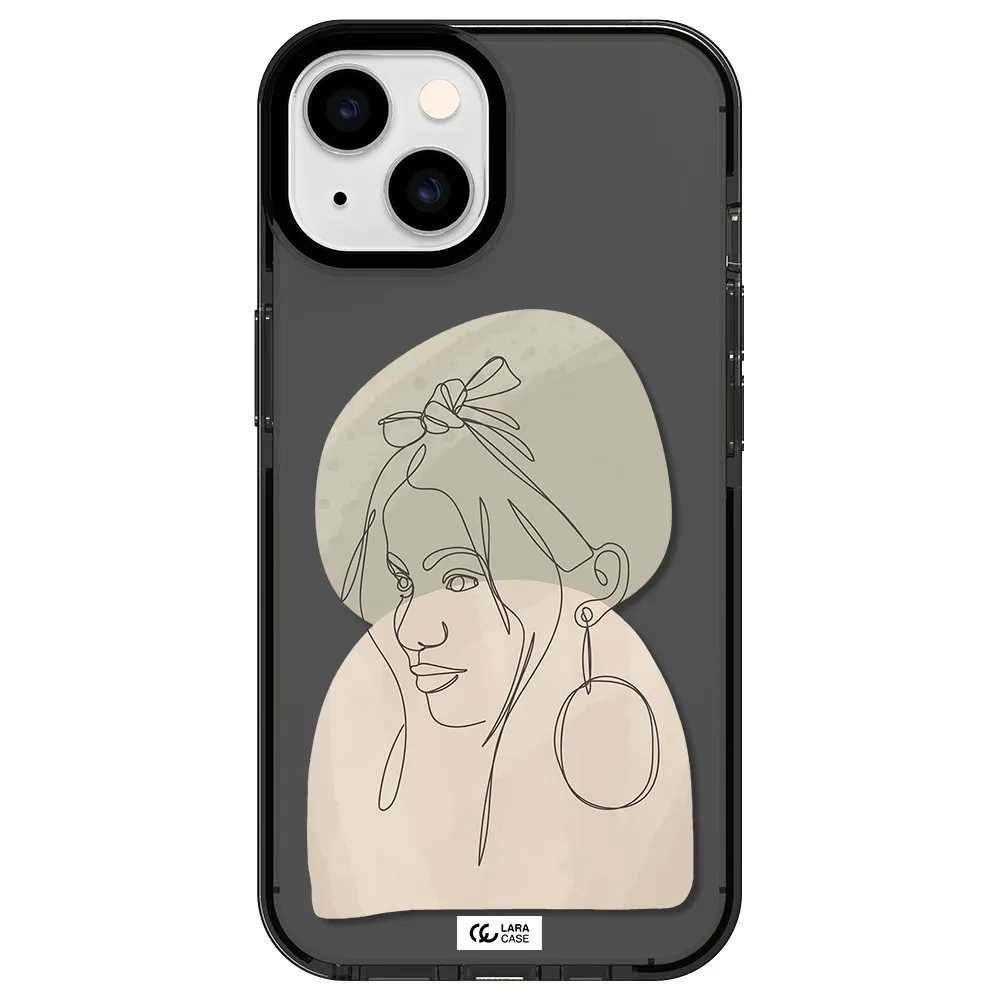 Abstract Female Face Line Art Apple iPhone 14 impact Smoke Black Case