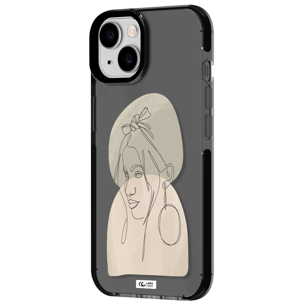 Abstract Female Face Line Art Apple iPhone 14 impact Smoke Black Case
