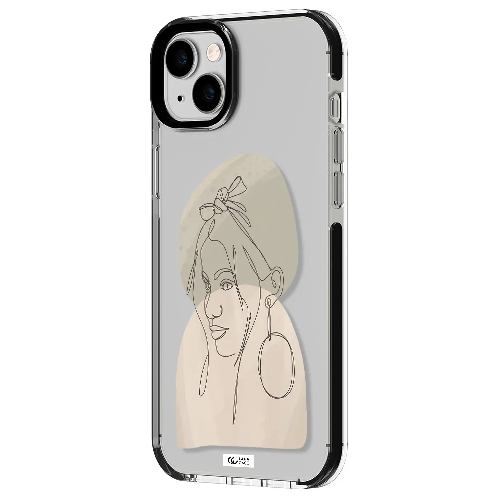 Abstract Female Face Line Art Apple iPhone 14 plus impact black border Case
