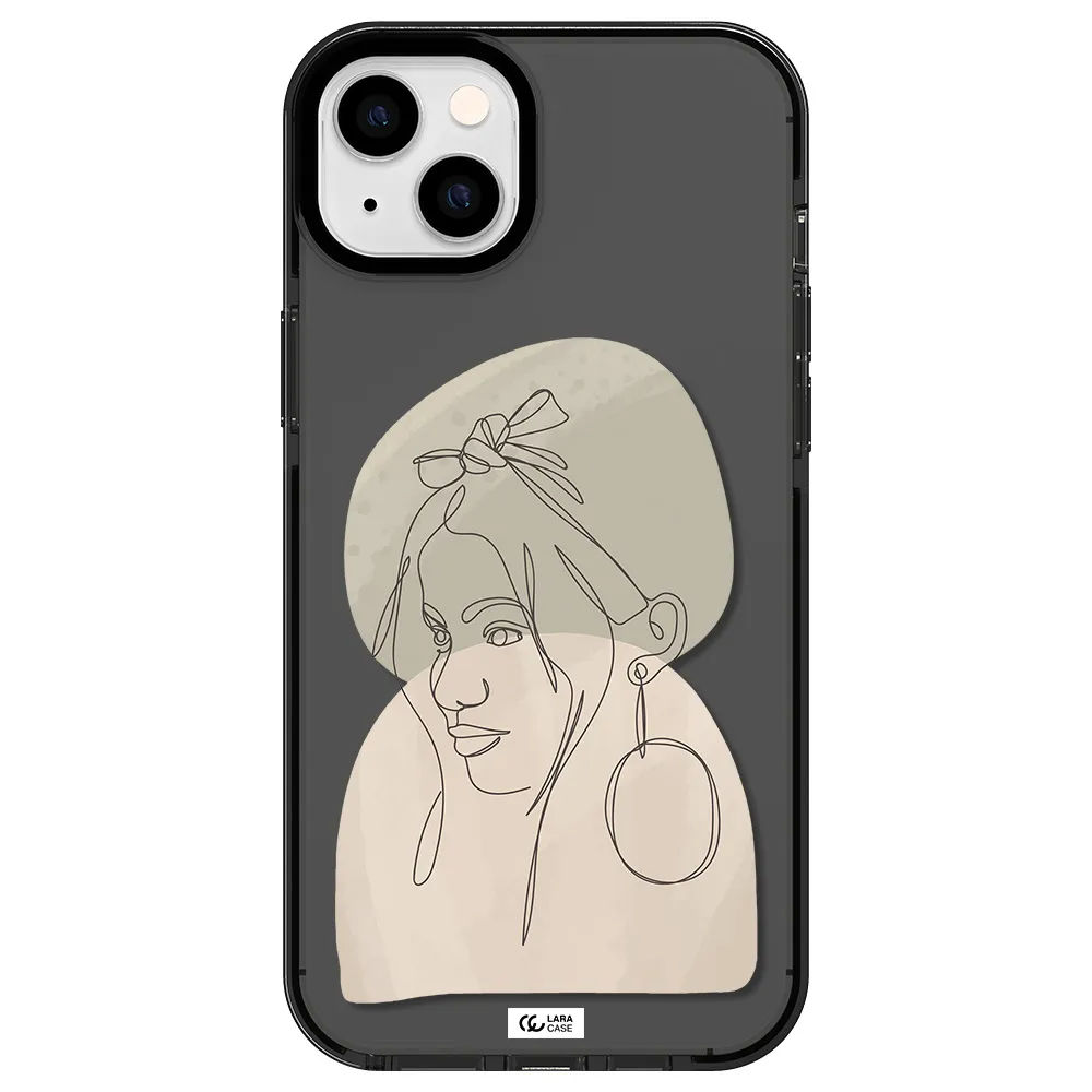 Abstract Female Face Line Art Apple iPhone 14 plus impact Smoke Black Case