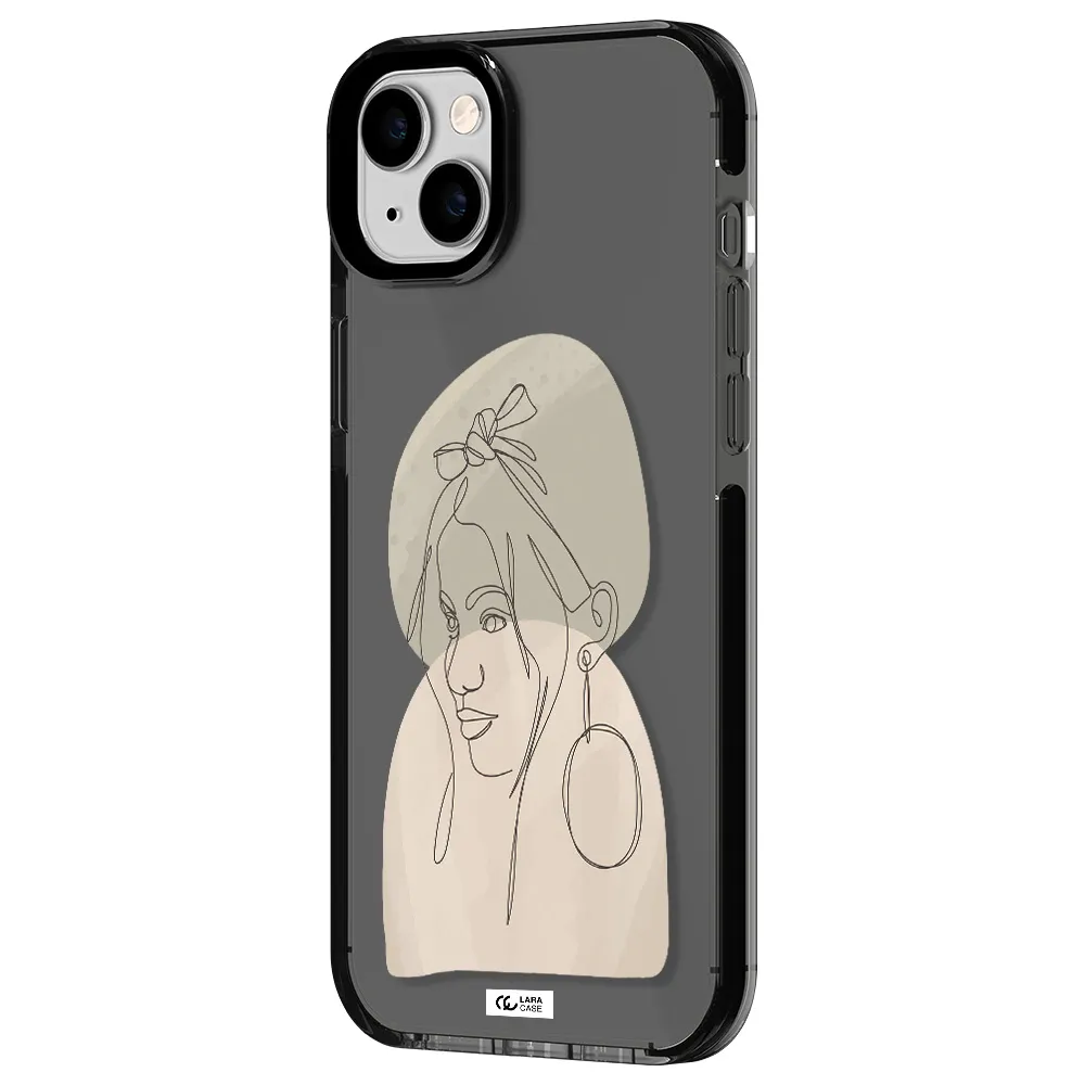 Abstract Female Face Line Art Apple iPhone 14 plus impact Smoke Black Case