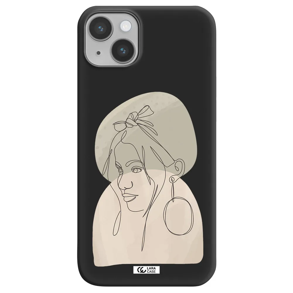 Abstract Female Face Line Art Apple iPhone 14 plus Silicone black Case