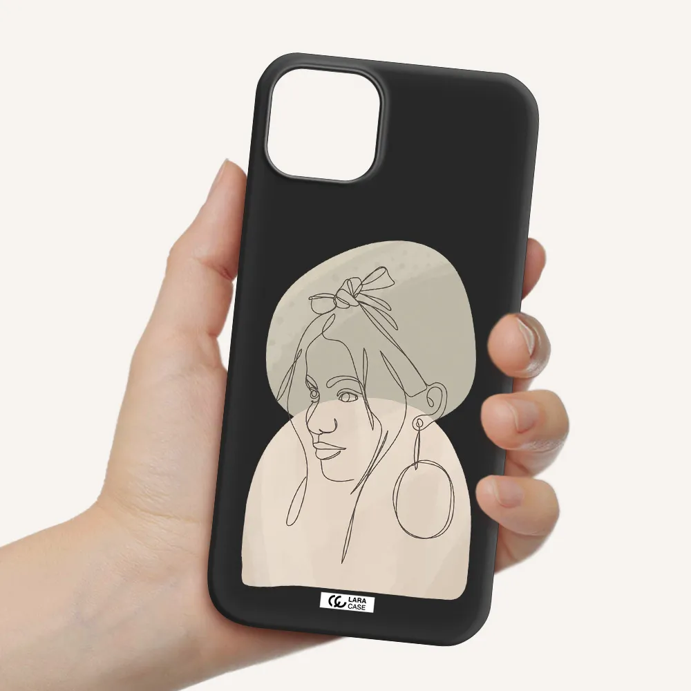 Abstract Female Face Line Art Apple iPhone 14 plus Silicone black Case