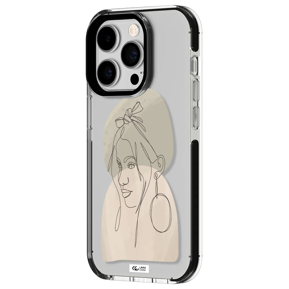 Abstract Female Face Line Art Apple iPhone 14 pro impact black border Case