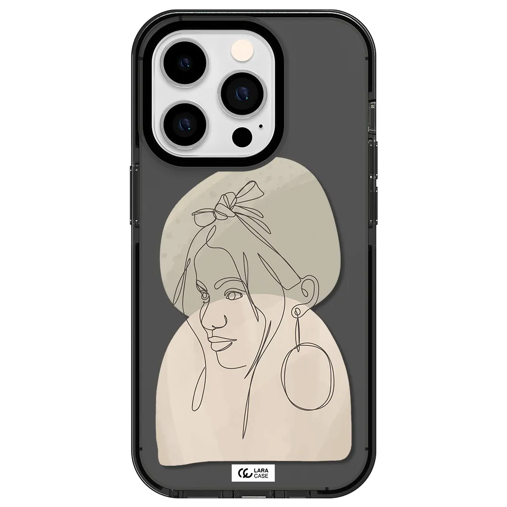 Abstract Female Face Line Art Apple iPhone 14 pro impact Smoke Black Case