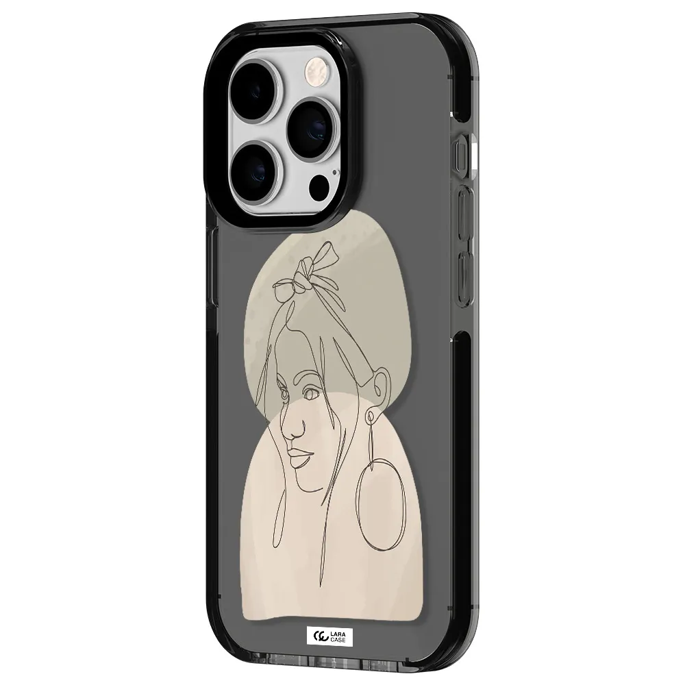 Abstract Female Face Line Art Apple iPhone 14 pro impact Smoke Black Case