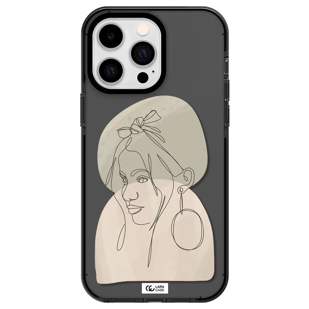 Abstract Female Face Line Art Apple iPhone 14 pro max impact Smoke Black Case