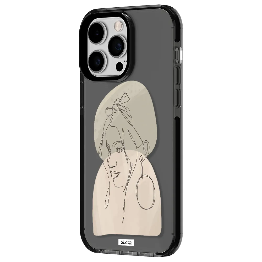 Abstract Female Face Line Art Apple iPhone 14 pro max impact Smoke Black Case