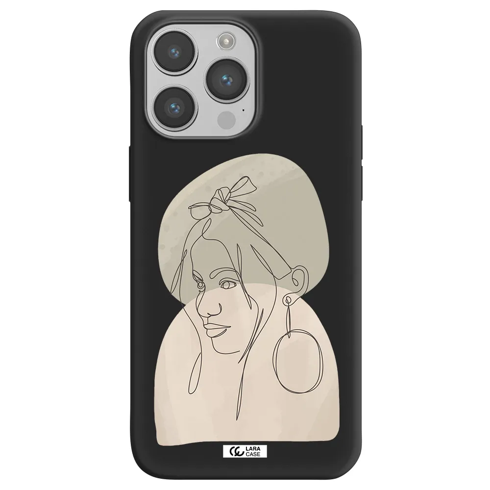 Abstract Female Face Line Art Apple iPhone 14 pro max Silicone black Case