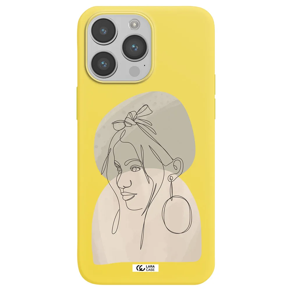 Abstract Female Face Line Art Apple iPhone 14 pro max Silicone canary yellow Case