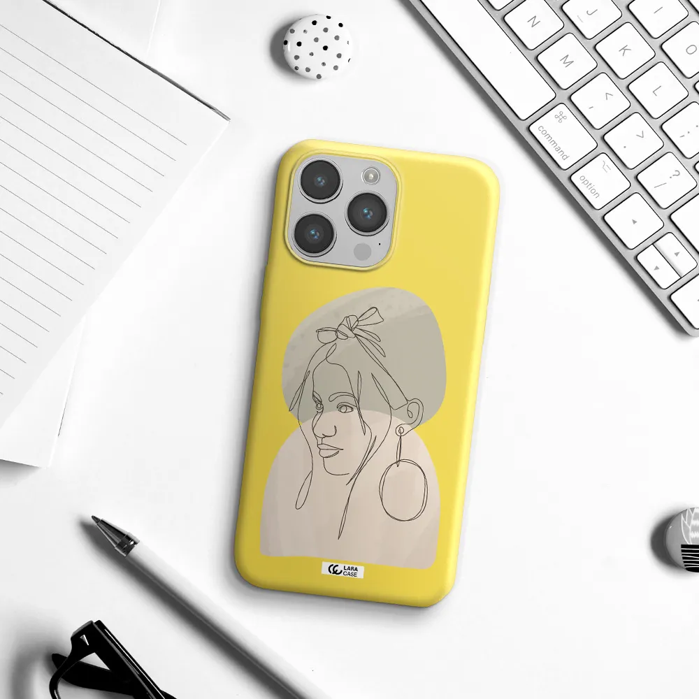 Abstract Female Face Line Art Apple iPhone 14 pro max Silicone canary yellow Case