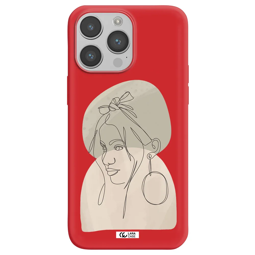 Abstract Female Face Line Art Apple iPhone 14 pro max Silicone Imperial Red Case