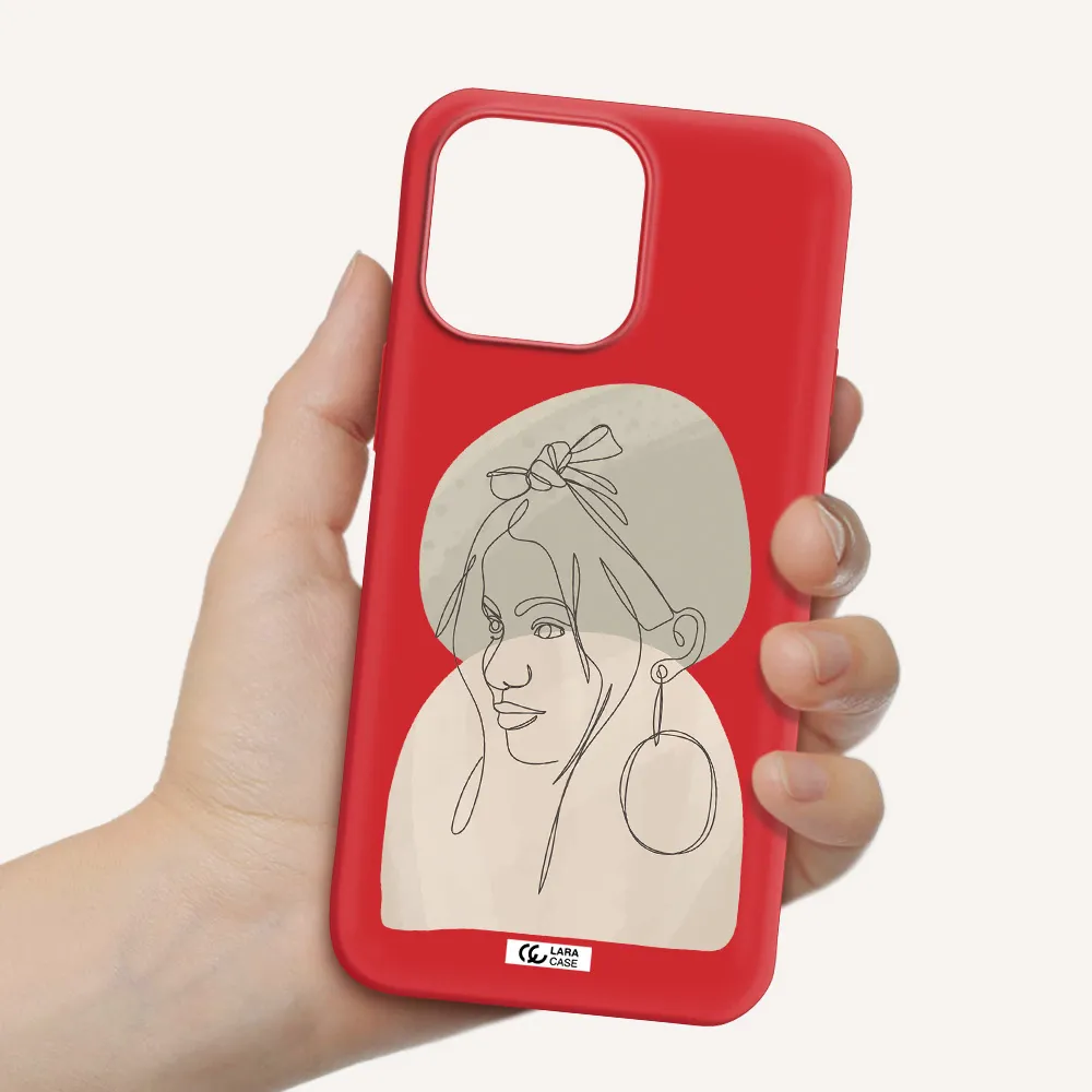 Abstract Female Face Line Art Apple iPhone 14 pro max Silicone Imperial Red Case