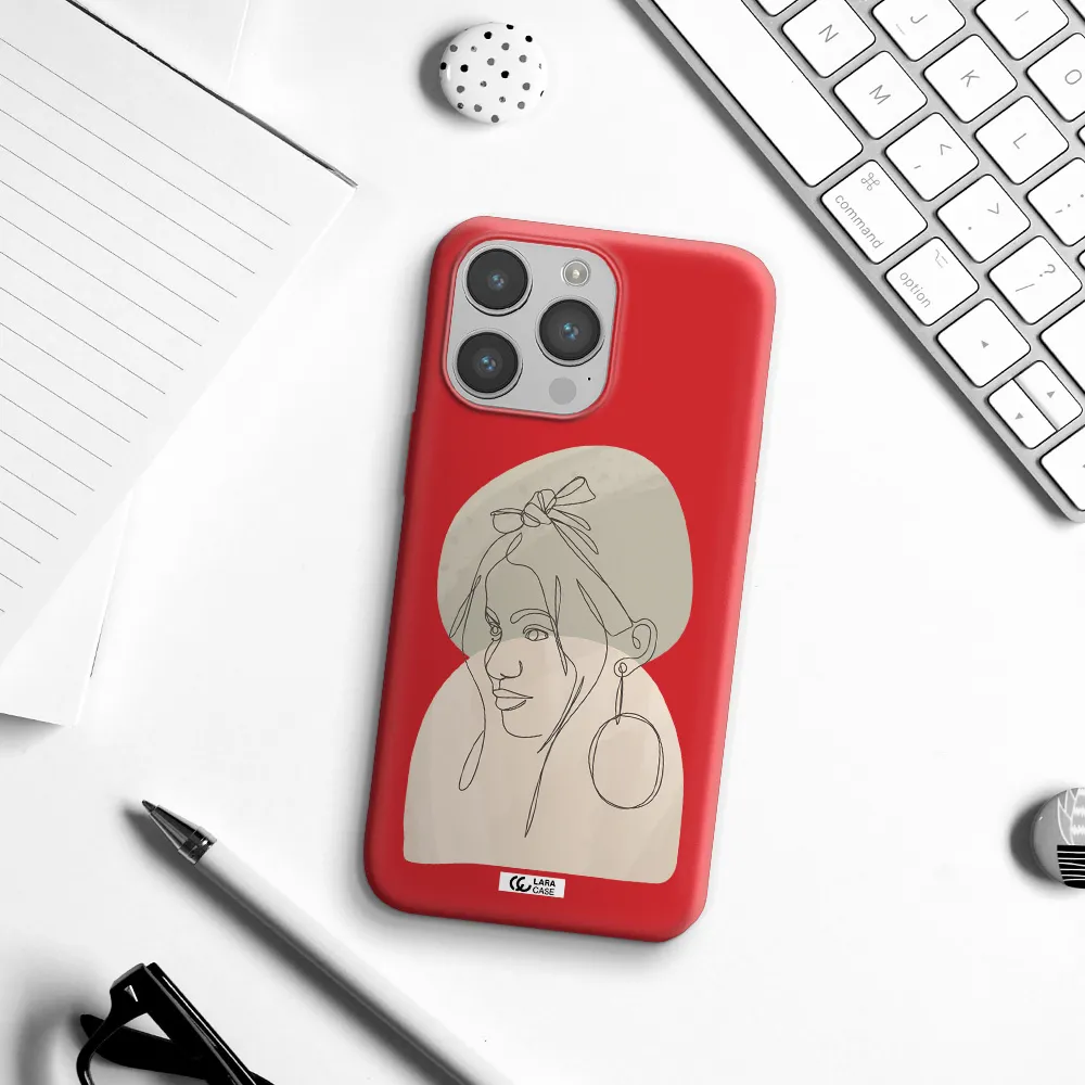 Abstract Female Face Line Art Apple iPhone 14 pro max Silicone Imperial Red Case
