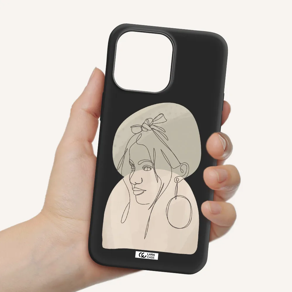 Abstract Female Face Line Art Apple iPhone 14 pro Silicone black Case