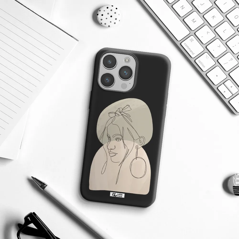 Abstract Female Face Line Art Apple iPhone 14 pro Silicone black Case