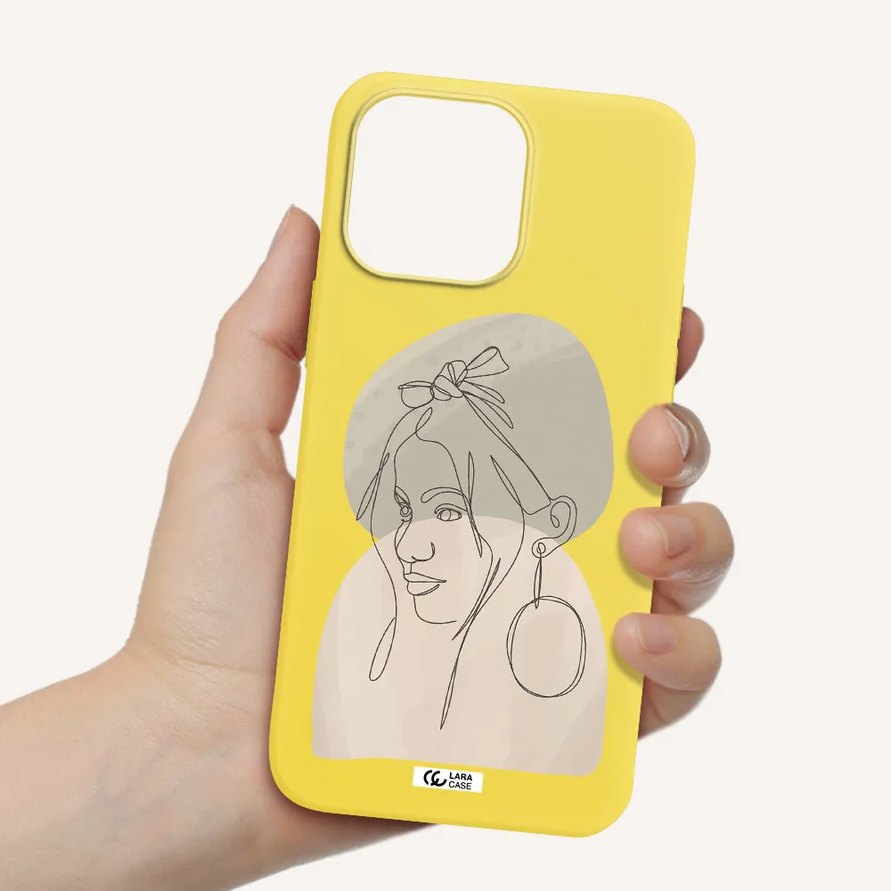 Abstract Female Face Line Art Apple iPhone 14 pro Silicone canary yellow Case