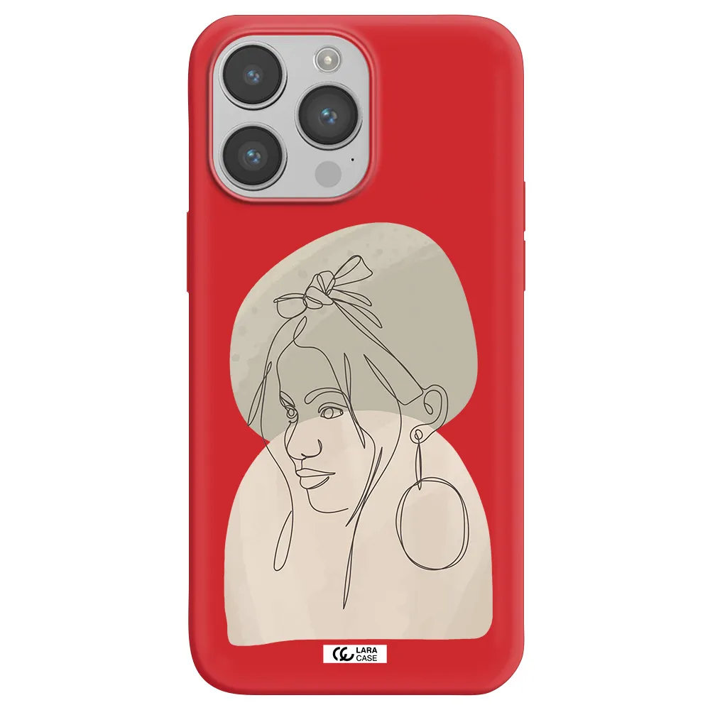 Abstract Female Face Line Art Apple iPhone 14 pro Silicone Imperial Red Case