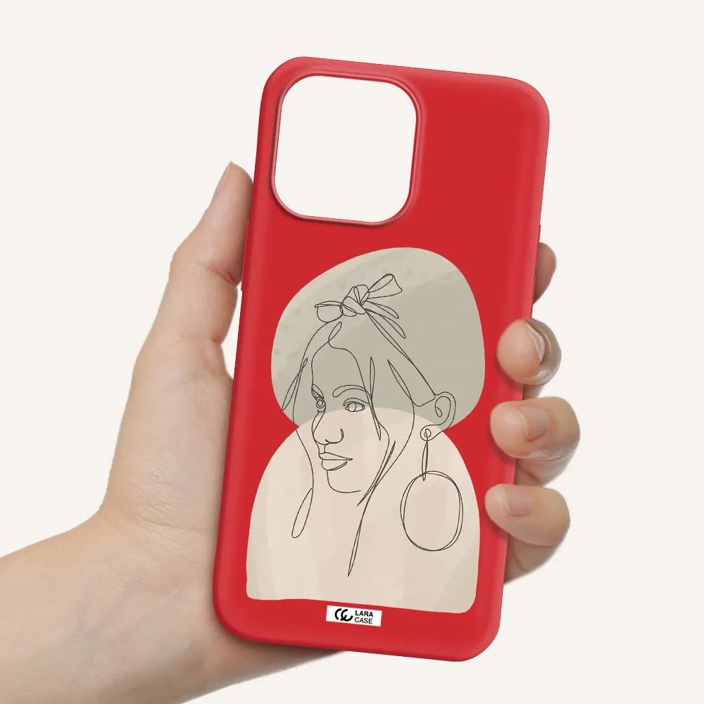 Abstract Female Face Line Art Apple iPhone 14 pro Silicone Imperial Red Case