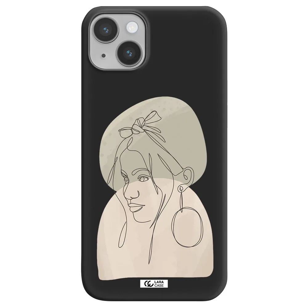 Abstract Female Face Line Art Apple iPhone 14 Silicone black Case