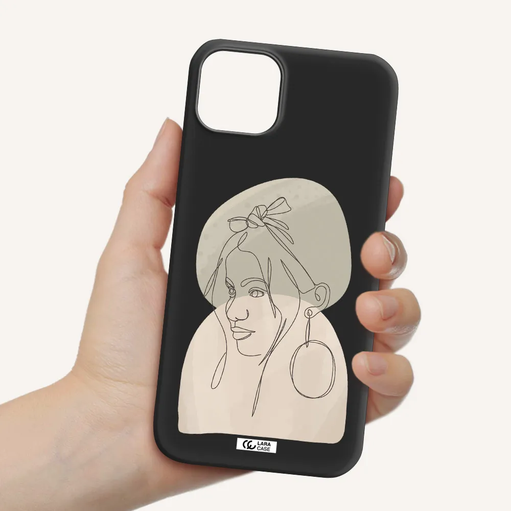 Abstract Female Face Line Art Apple iPhone 14 Silicone black Case