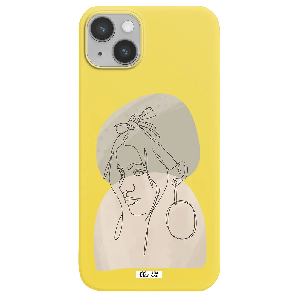 Abstract Female Face Line Art Apple iPhone 14 Silicone canary yellow Case