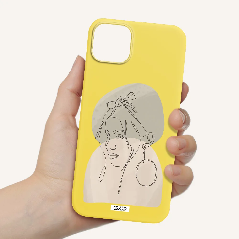 Abstract Female Face Line Art Apple iPhone 14 Silicone canary yellow Case