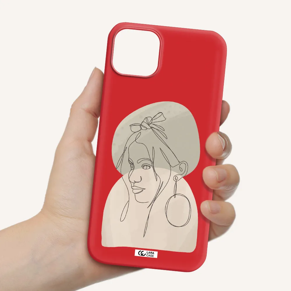 Abstract Female Face Line Art Apple iPhone 14 Silicone Imperial Red Case