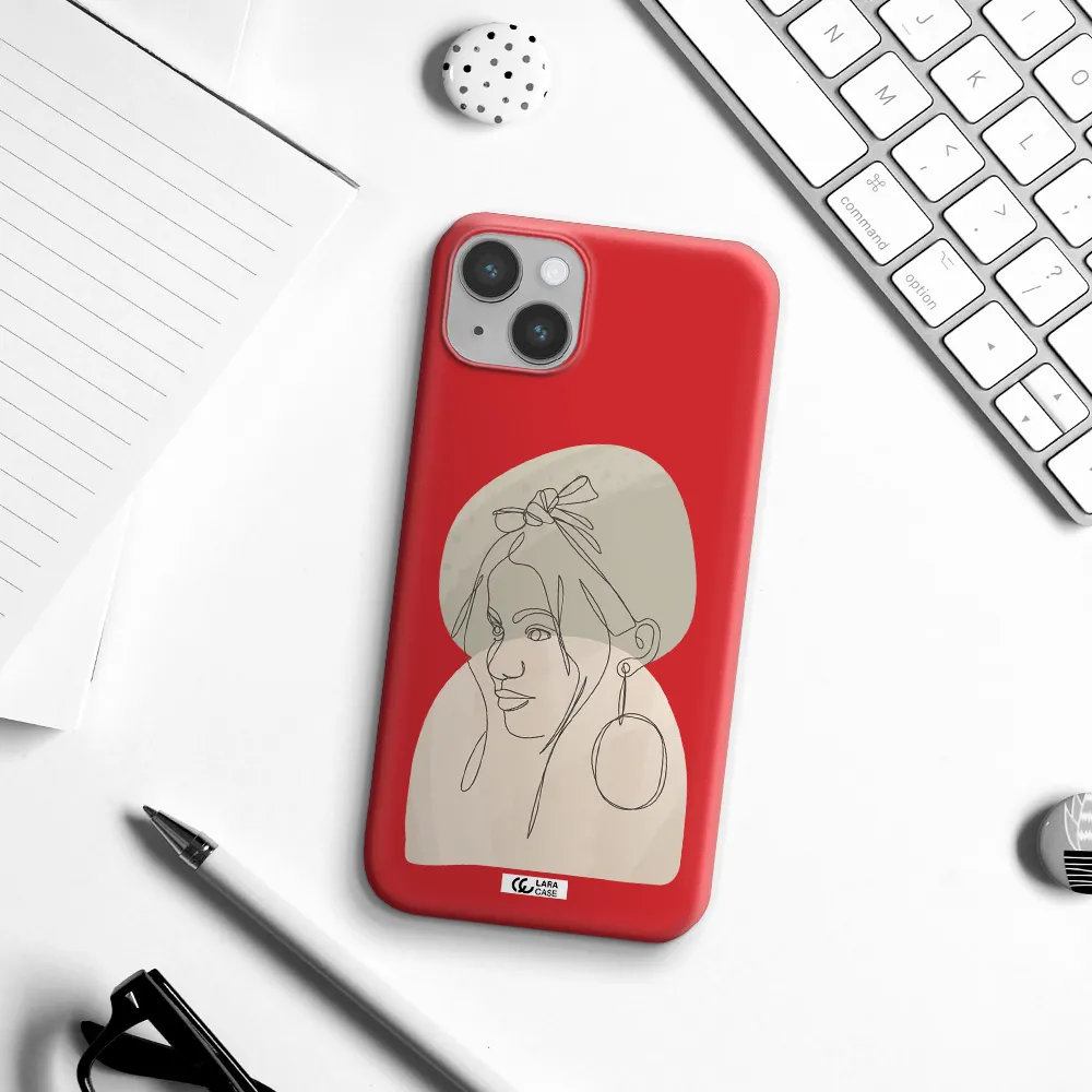 Abstract Female Face Line Art Apple iPhone 14 Silicone Imperial Red Case