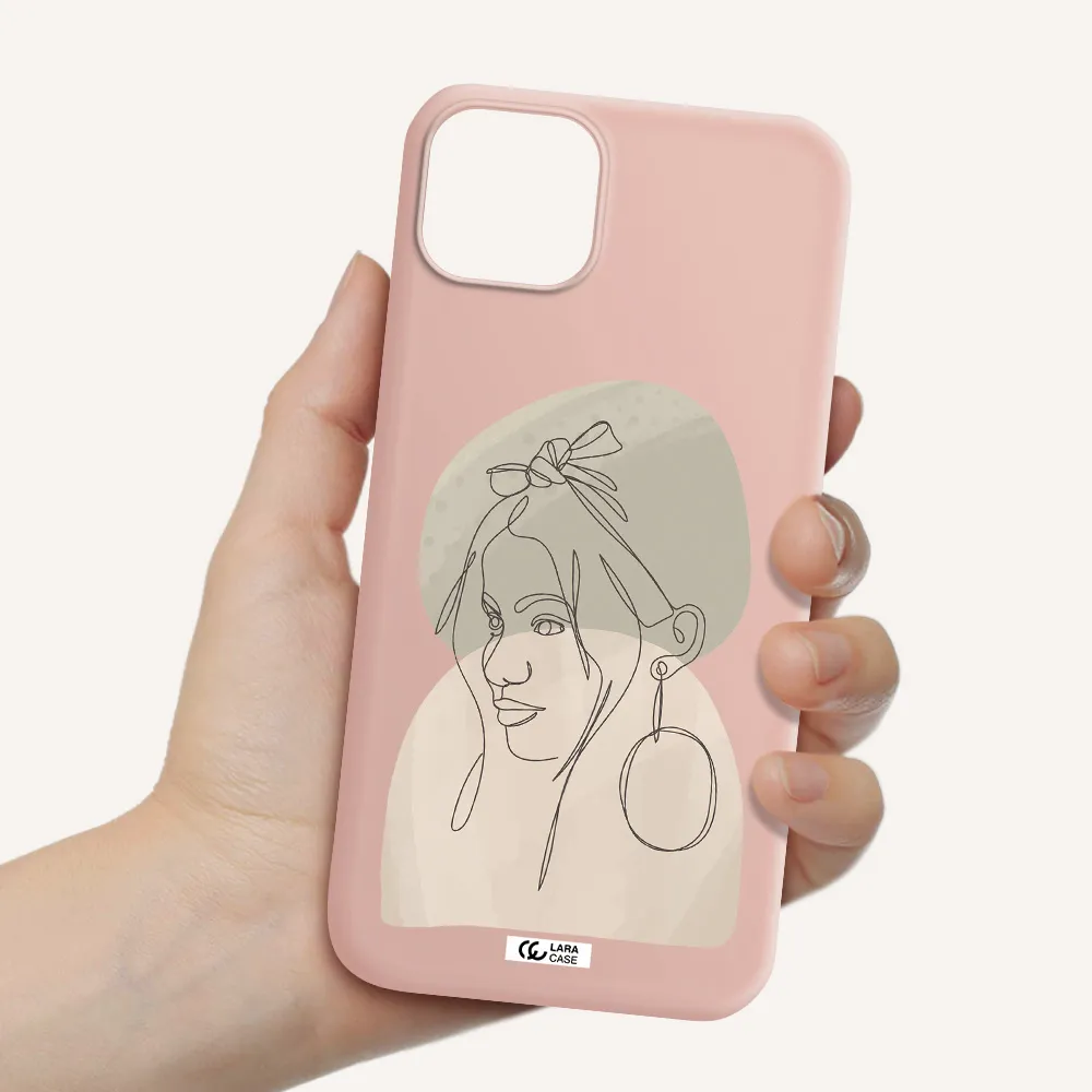 Abstract Female Face Line Art Apple iPhone 14 Silicone pastel pink Case