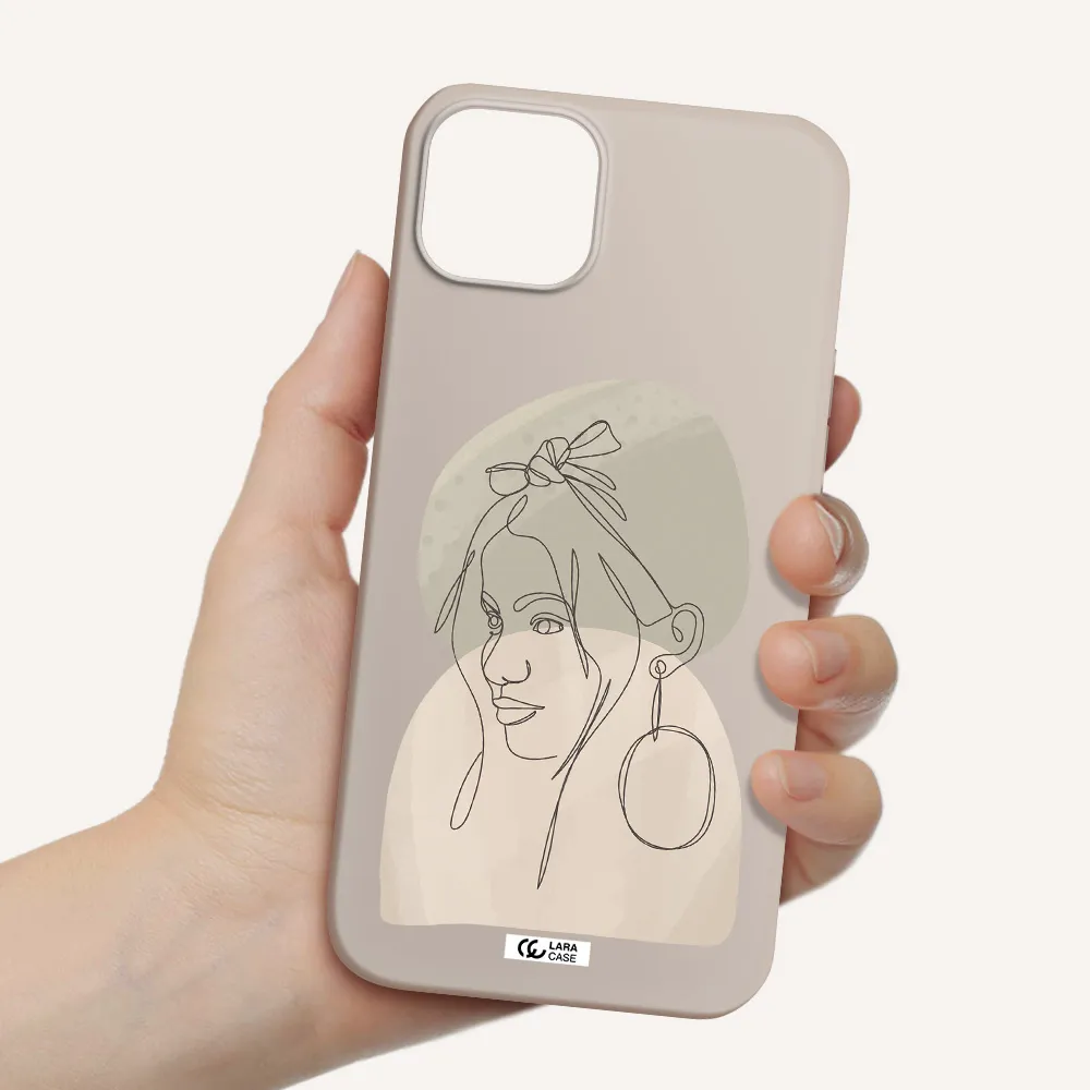 Abstract Female Face Line Art Apple iPhone 14 Silicone Stone Case