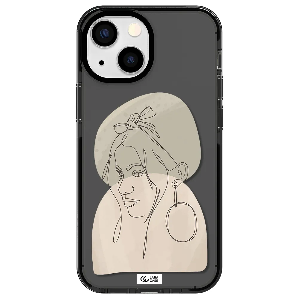 Abstract Female Face Line Art Apple iPhone 15 impact Smoke Black Case