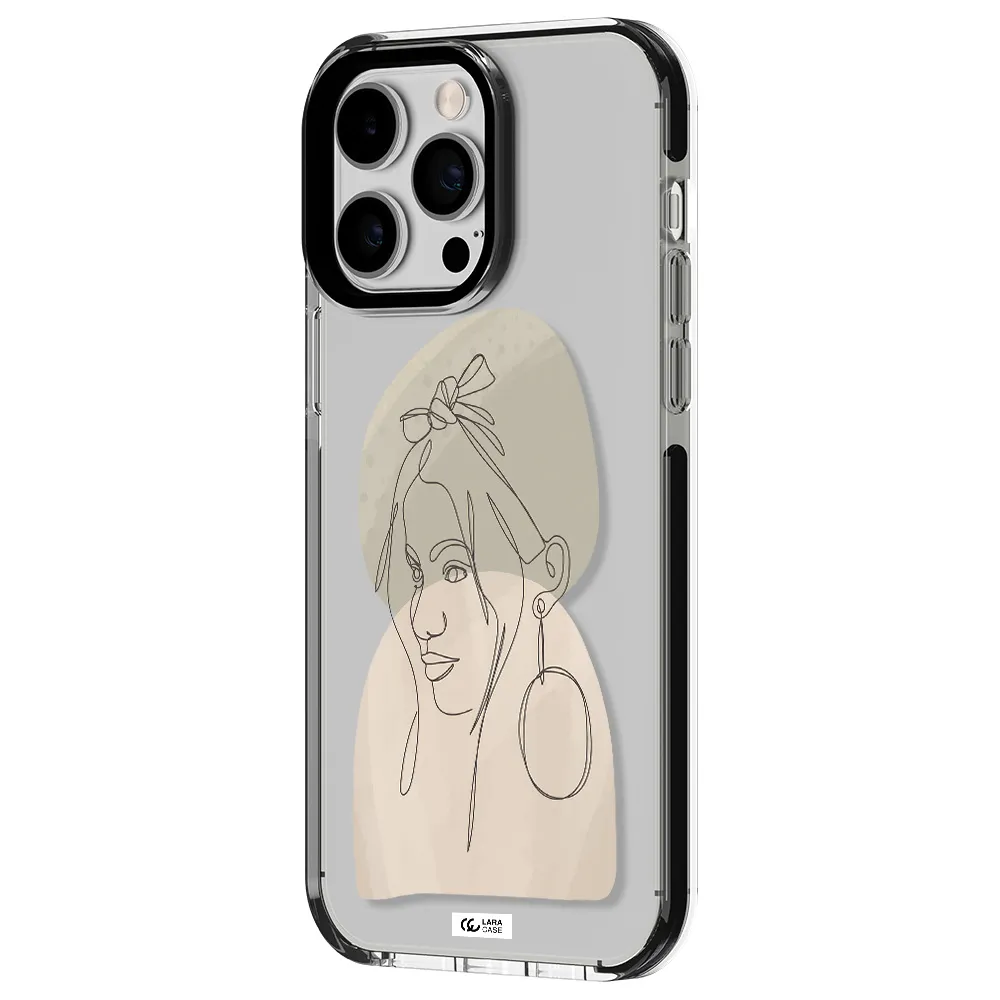 Abstract Female Face Line Art Apple iPhone 15 Pro impact black border Case