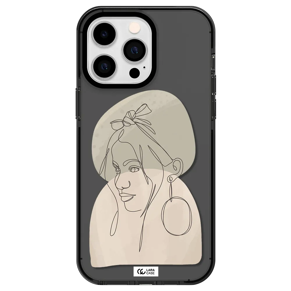 Abstract Female Face Line Art Apple iPhone 15 Pro impact Smoke Black Case