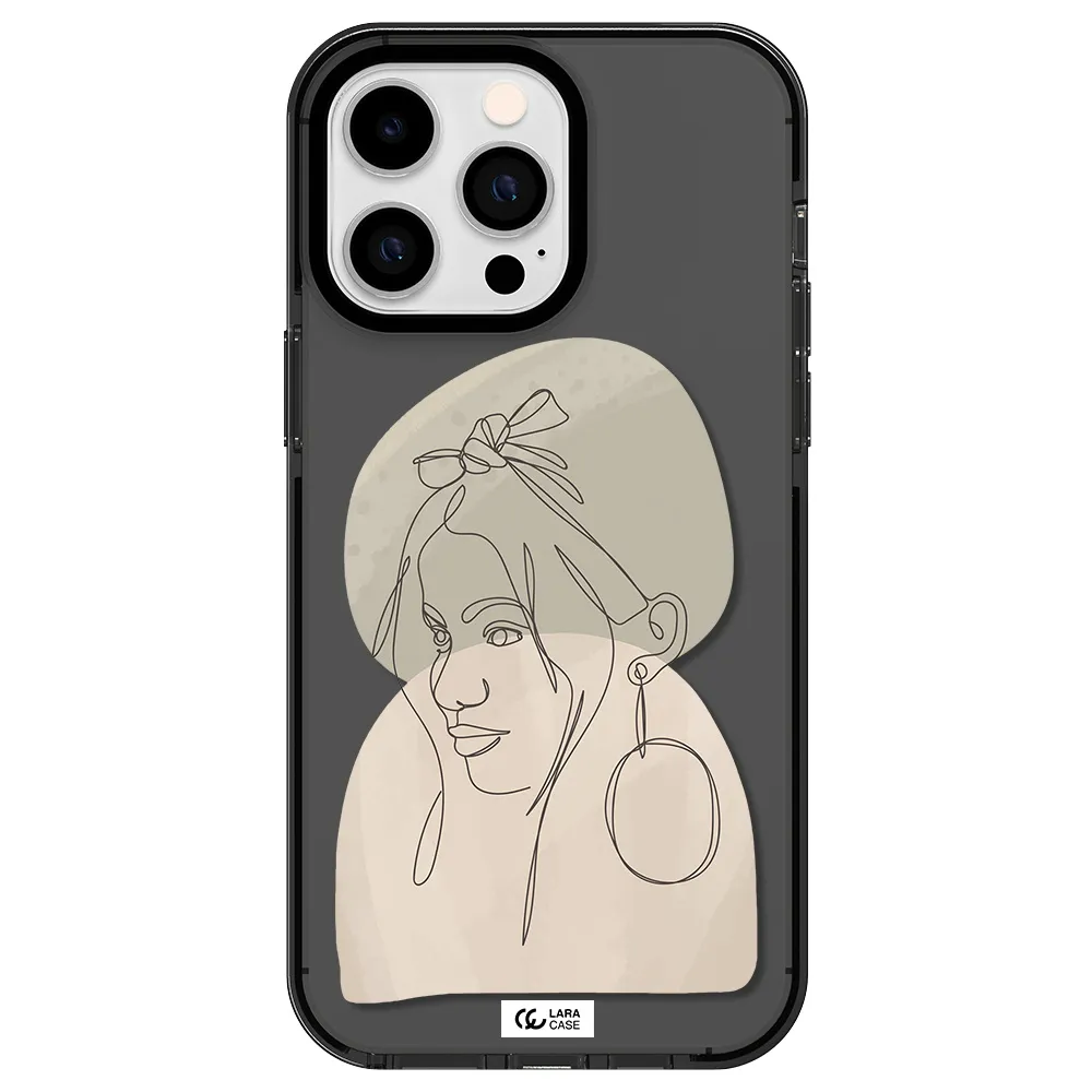 Abstract Female Face Line Art Apple iPhone 15 Pro Max impact Smoke Black Case