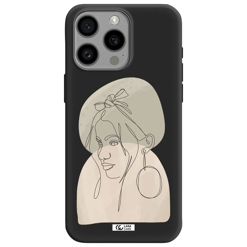 Abstract Female Face Line Art Apple Iphone 15 Pro max Silicone black Case