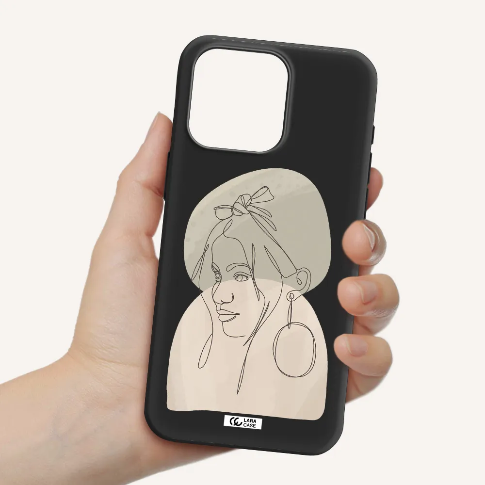 Abstract Female Face Line Art Apple Iphone 15 Pro max Silicone black Case