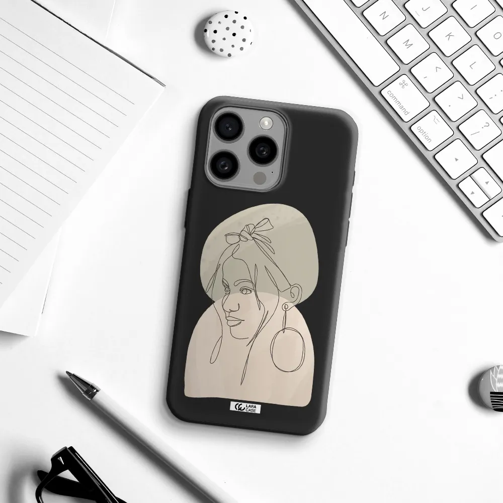 Abstract Female Face Line Art Apple Iphone 15 Pro max Silicone black Case