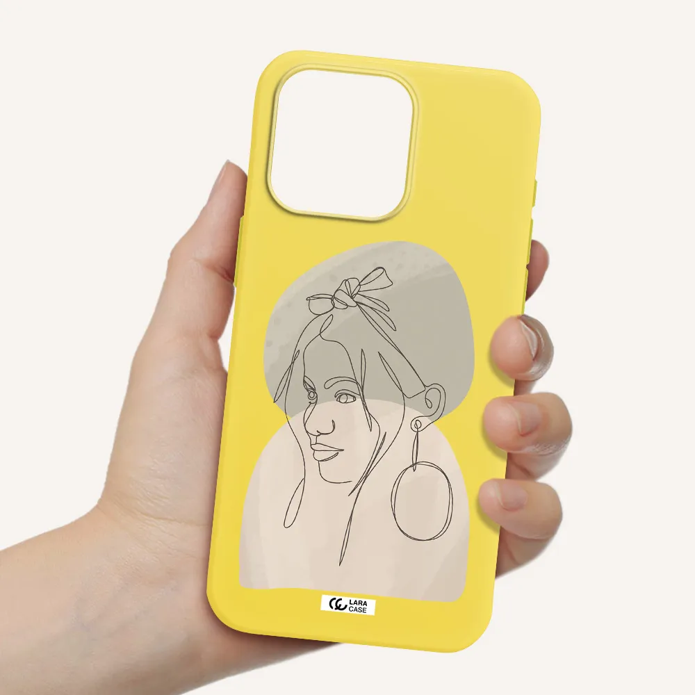 Abstract Female Face Line Art Apple Iphone 15 Pro max Silicone canary yellow Case