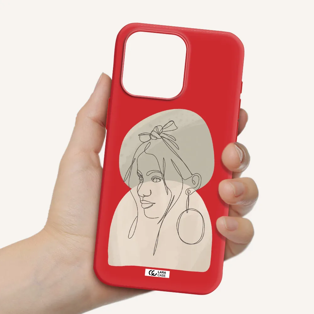 Abstract Female Face Line Art Apple Iphone 15 Pro Max Silicone Imperial Red Case