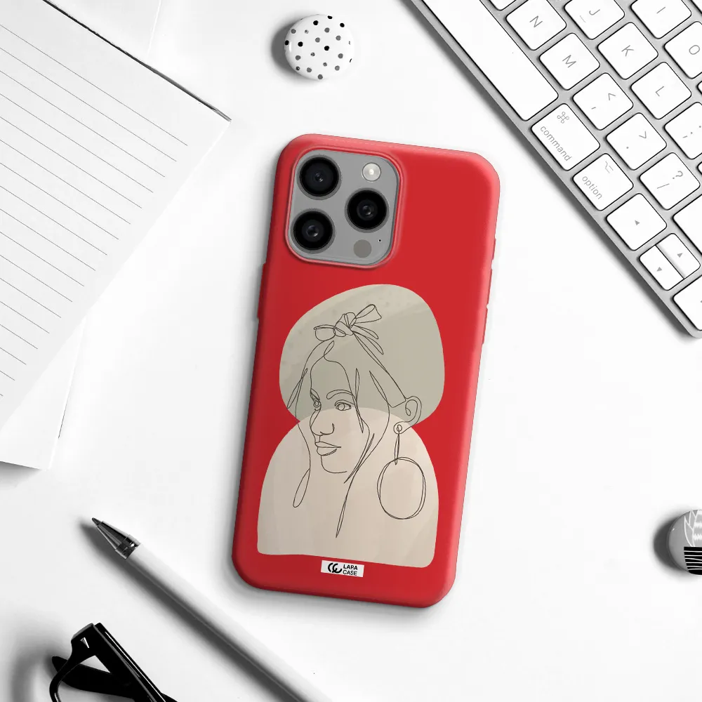 Abstract Female Face Line Art Apple Iphone 15 Pro Max Silicone Imperial Red Case